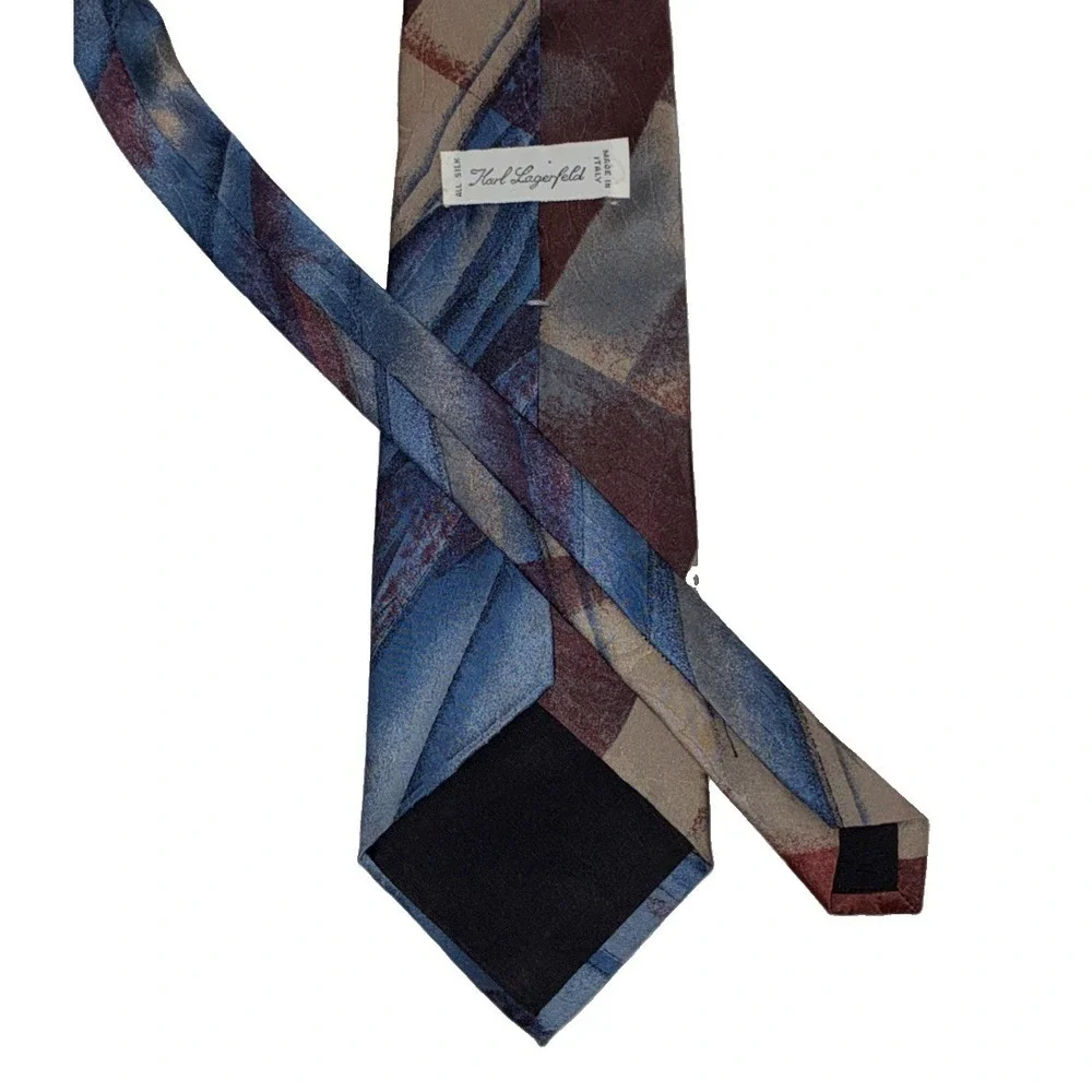 Karl Lagerfeld 100% Silk Men's Necktie Designer Italy Vintage Blue/Brown Art